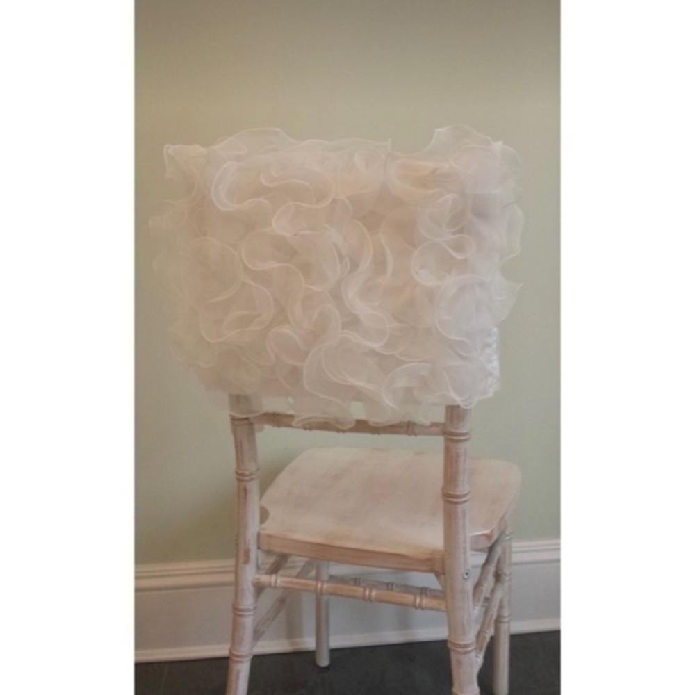 Ivory white Chair Cover in White Ruffle Floral Look
